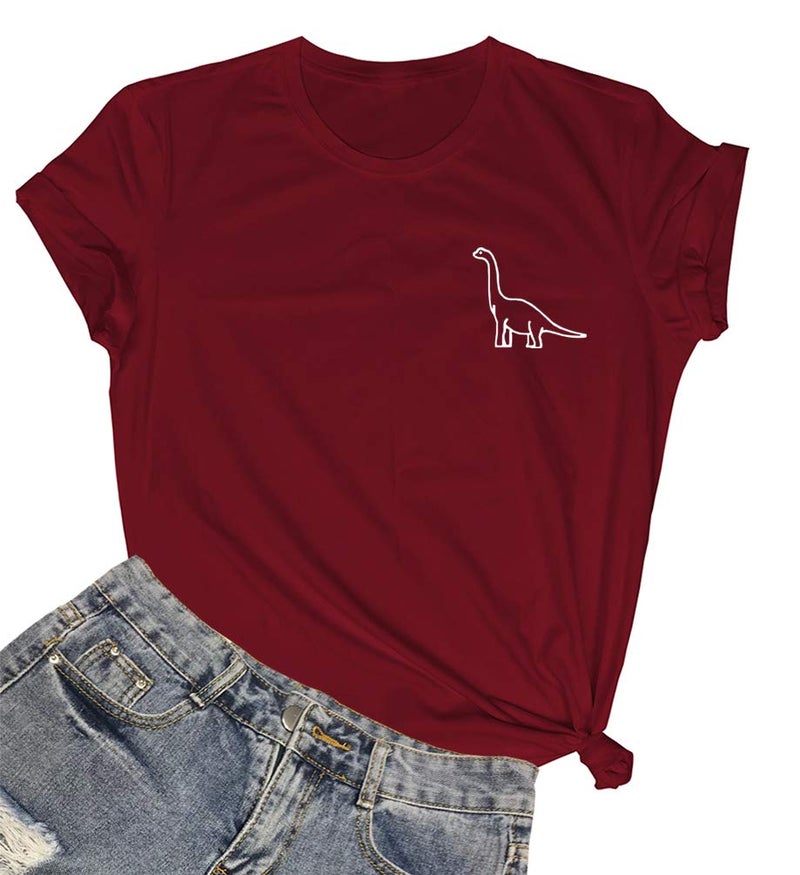 ROSEPARK Women Classic-Fit Short-Sleeve Crewneck T-Shirt Cute Graphic Printed Tees Tops Wine Red Medium - Image 1